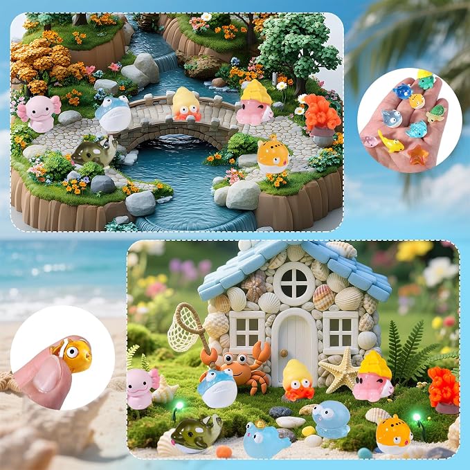 50 Pcs Mini Ocean Resin Animals Figures 50 Styles for Aquarium Decorations | Tiny Sea Animal to Hide Little Animals Figures for Fish Tank Ornaments Fairy Garden Miniature Landscape Dollhouse Accessories