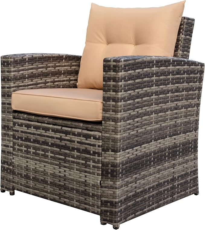 6 Pieces Patio Furniture Set - All-Weather Outdoor Wicker Sectional Conversation Sofa, Rattan Patio Seating Sofa Set with 4'' Cushion and Glass Table for Porch Poolside, Brown
