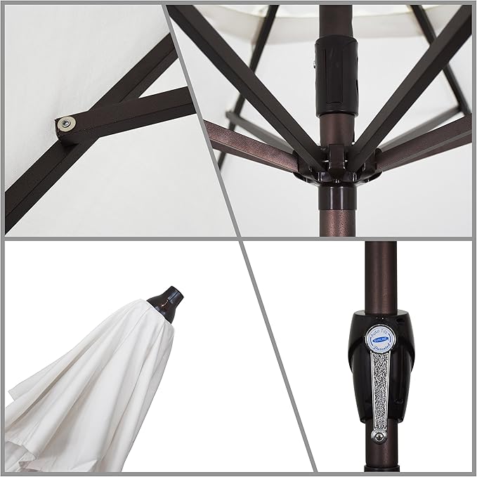 California Umbrella 7.5' Round Sunbrella Aluminum Outdoor Deck, Pool or Patio Umbrella, Crank Lift, Auto Tilt, Bronze Pole, Teak