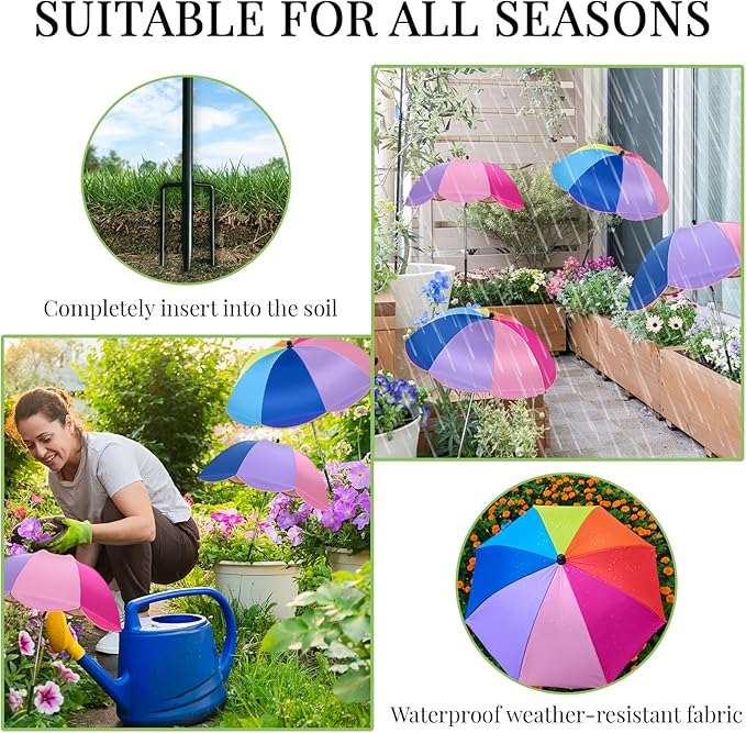 Colorful Plant Umbrellas for Outdoor Plants, Large (40") Sun Protection Shade Cover with M-Shaped Insert, Garden Shades for Potted Plants, Garden Beds, Patio Flower (4 Pcs)