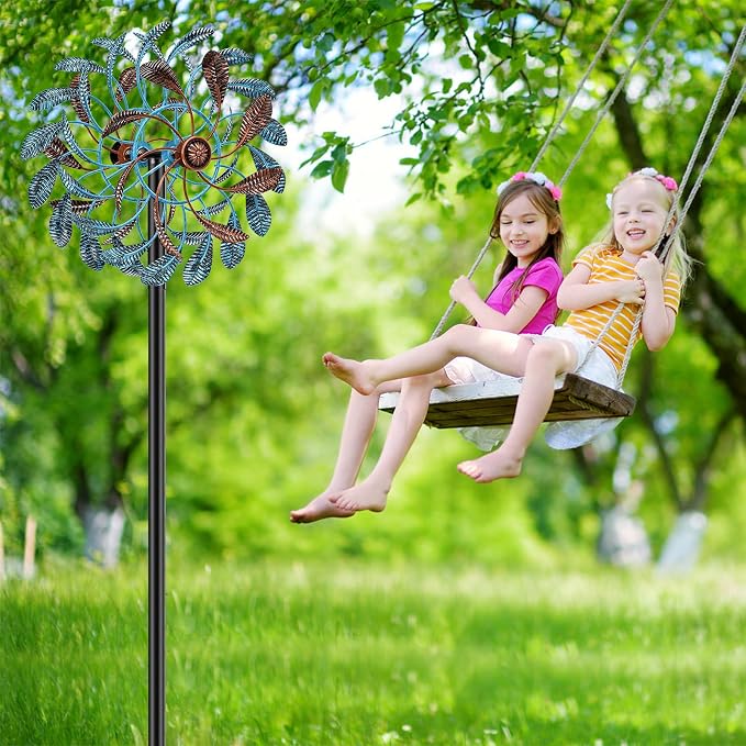 360° Wind Spinners Outdoor, Wind Sculptures Windmill with Metal Stake, 63.2" Kinetic Large Metal Yard Art Decor Spinners Pinwheels for Garden Outside Patio Lawn