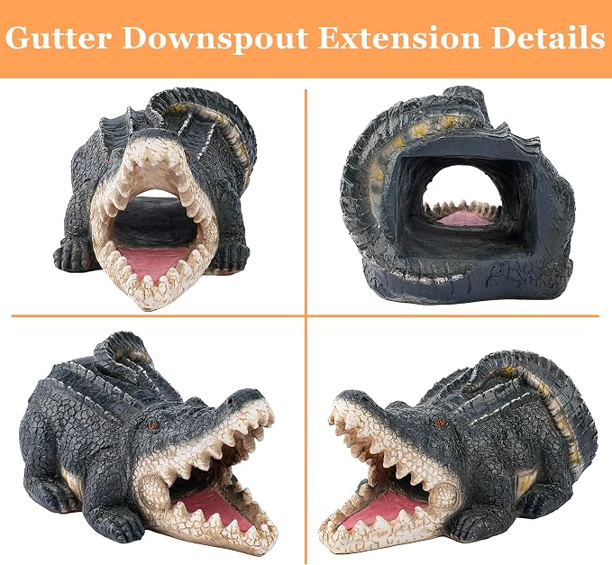 Teaeeno Alligator Decor Statue Gutter Downspout Extension Decorative,Crocodile Gutter Animal Statue Outdoor Decor,3"×4" Rain Gutter Downspout Splash Block,Garden Splash Block Outdoor Sculpture (Black)