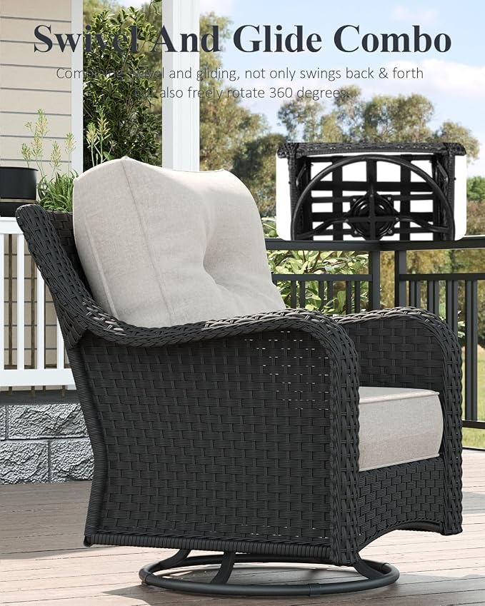 LayinSun 6 Piece Wicker Outdoor Furniture Set with 6-inch Comfy Cushions, High Back Patio Furniture Set with Swivel Rocking Chairs and Side Table
