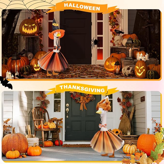 Porch Goose Outfits, 8 Set Holiday Porch Goose Clothes for 17/19/23 inch Lawn Geese 4th of July Summer Halloween Christmas All Seasonal Patio Yard Garden Goose Statue Decor