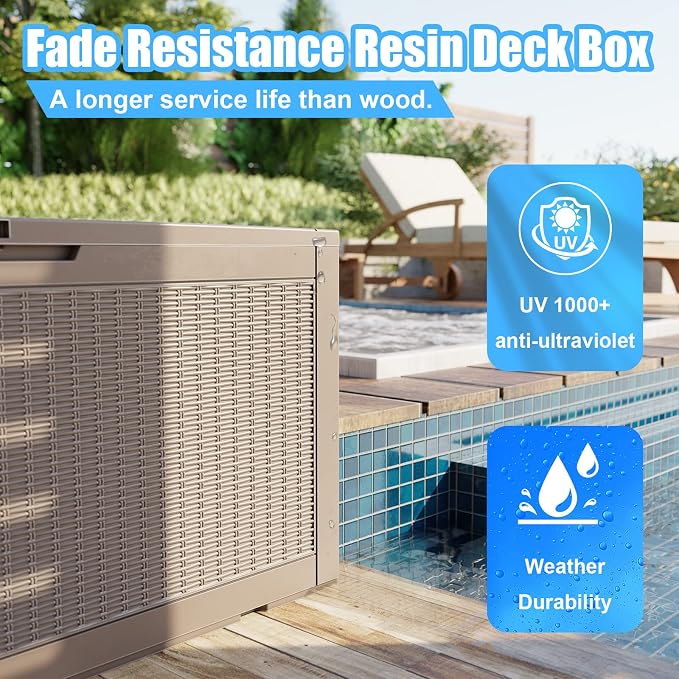 120 Gallon Waterproof Large Resin Deck Box, Lockable Storage Container for Patio Cushions, Garden Tools, Indoor & Outdoor (Brown)