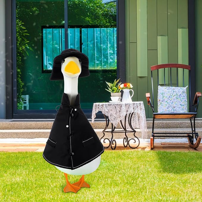 Porch Raincoat Goose Outfit - Lawn Goose Costume for 23'' High Cement Statue Cute Yard Clothes Black Patio Outdoor Garden Decoration