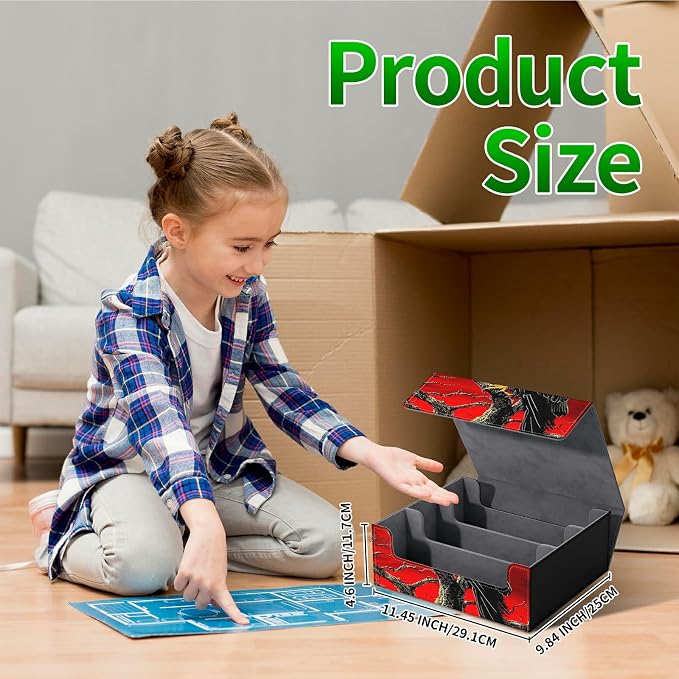 Card Deck Box for MTG, Cards Storage Box Fits 120+ Sleeved, Leather Big Size Strong Magnetic Closing Case for Board Games Magic TCG CCG Baseball Collection Women Man, Red Sky Eagle