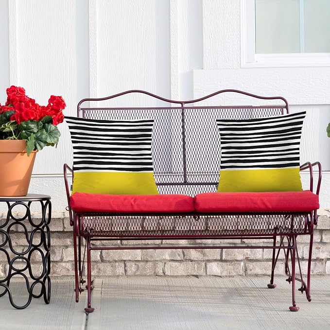 Swono Abstract Black Yellow Home Decorative Throw Pillows Covers 18"X18" Set of 2 Outdoor Pillowcase for Livingroom Bedroom, Modern Black Stripes Yellow Block Boho Pillow Cushion Covers for Man Woman