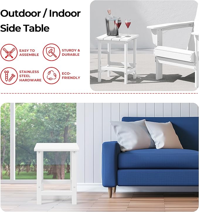 Costaelm Lakeview 3-Piece Adirondack Chair with Cup Holder and Folding Ottoman and Table Set, White
