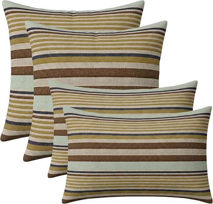 RSH DECOR: Lumbar & Square Pillows Set of 4 | 20" x 12" & 17" x 17" | Water and Fade-Resistant Performance Fabric | Outdoor Throw Pillows for Patio Furniture | Made in USA (Extend Seaglass)