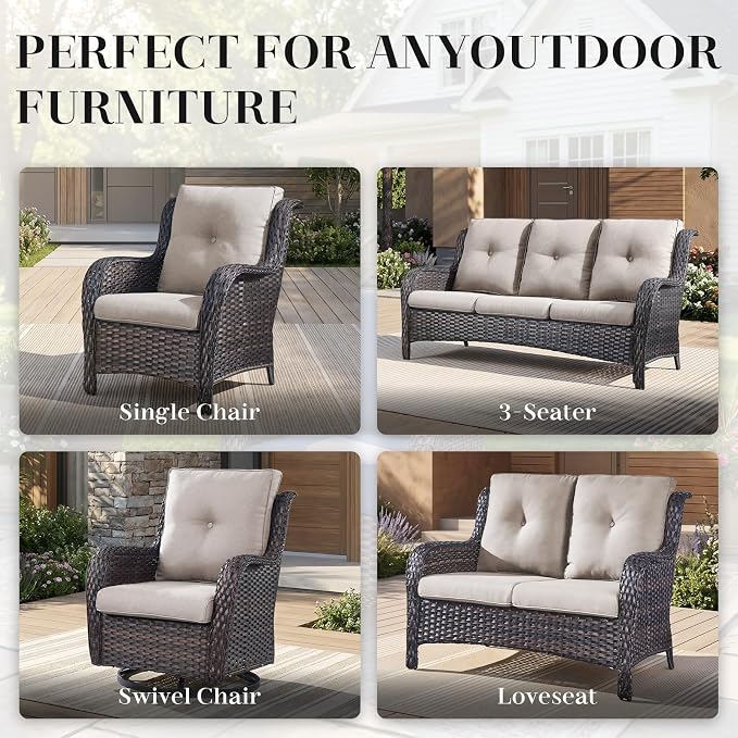 Rilyson Wicker Rocking Chair Swivel Chairs - 4 Piece Rocker Patio Chairs Set Rattan Rocking Chair for Outdoor Porch Deck Garden Backyard(Brown/Beige)