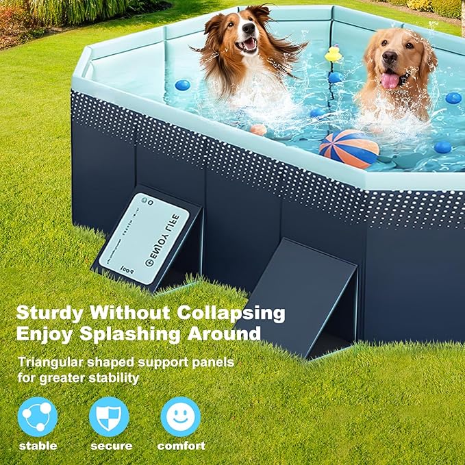 Large Foldable Swimming Kiddie Pool 83" L x 55" W x 22" H – Hard Plastic Square Pool for Kids & Dogs, Reinforced Sidewalls for Backyard Use