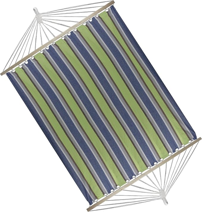 Northlight 32816522 Lime Green and Royal Blue 55" x 78" Stripe Poly Cotton Hammock with Wooden Bars and Tassels