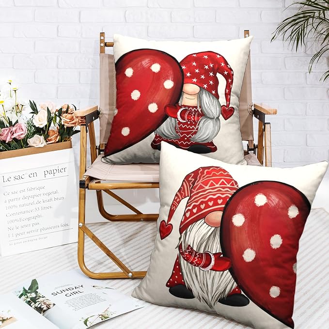 Valentines Day Throw Pillow Covers 24x24 Red Polka Dots Love Heart Pillow Covers Set of 2 Valentine Gnomes Cushion Cases for Bedroom Sofa Holiday Festivals Home Decor