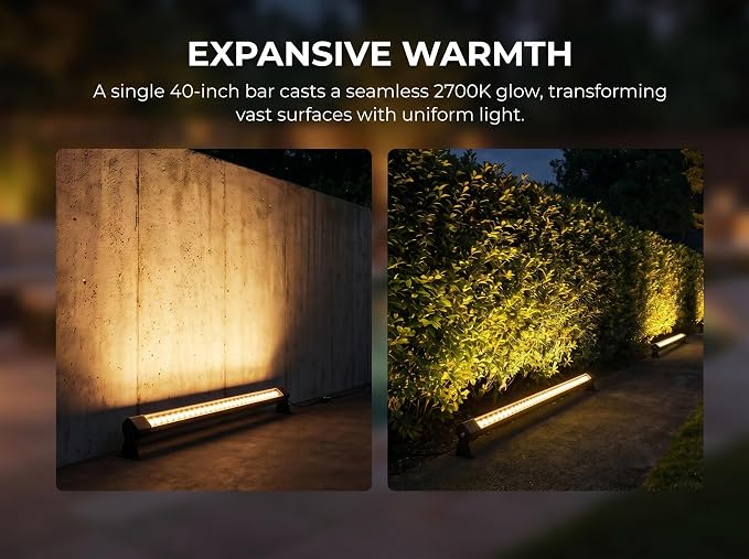 2 Pack 54W Wall Washer Light 40'' 2700K 120V IP67 Waterproof Plug-in | Outdoor LED Light Bar/Lifespan 50K Hr/150° Adjustable/Landscape Lighting Commercial Buildings Christmas Hotels Restaurants