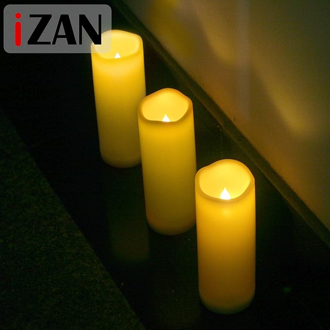 iZAN 1 Pack Waterproof Outdoor Flameless Candle with Timer 3” x 8” Battery Operated Electric LED Pillar Candle for Gift Home Décor Party Wedding Supplies Garden Halloween Christmas Decoration