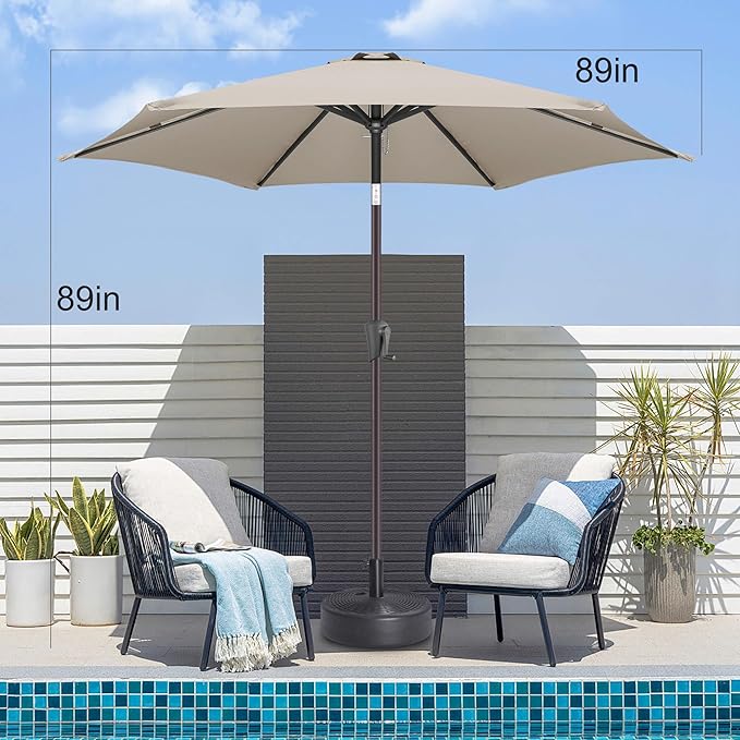 7.5FT Outdoor Patio Umbrella - Table Umbrella Waterproof UV Protection, Sombrillas de Patio with Push Button Tilt, Sun Umbrella for Pool, Porch, Garden, Deck, Backyard (Taupe)