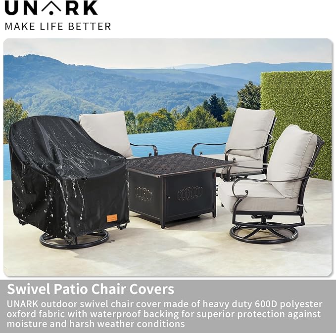 Outdoor Swivel Patio Chair Cover 4 Pack,600D Waterproof Heavy Duty Outdoor Chair Cover , Patio Furniture Covers, Outdoor Furniture Covers Waterproof, 30 W x 34 D x 36 H inches Black