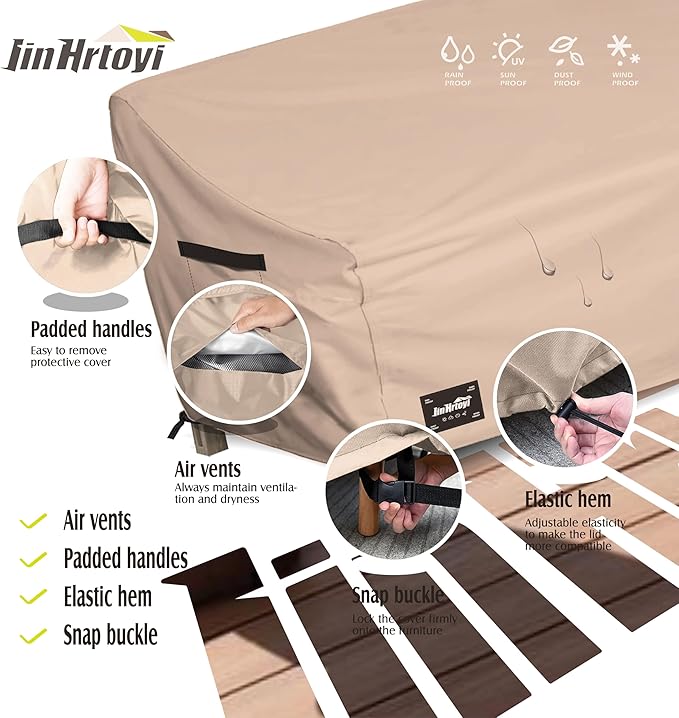 3-Seater Outdoor Couch Cover, 79Wx38Dx35H inches Outdoor Furniture Covers Waterproof,100% Waterproof Heavy Duty Patio Furniture Covers,Light Brown Minimalism Style Outdoor Sofa Cover