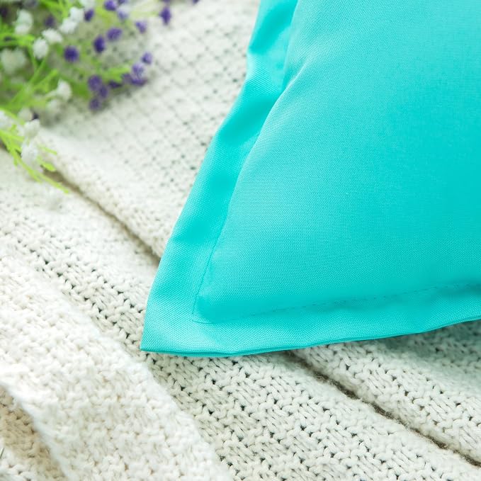 LIGICKY Light Green Outdoor Waterproof Pillow Covers 18x18 Inch Pack of 2 Decorative Square Solid Color Pillows with Wide Edge Cushion Cover for Patio Tent Garden Couch Balcony