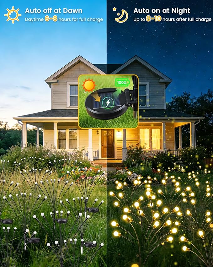OZS 8 Pack Total 64 LED Solar Firefly Lights Fairy Outdoor - Solar Garden Lights Outdoor, Sway by Wind, Waterproof for Garden Patio Pathway Fairy Decor (Warm White)