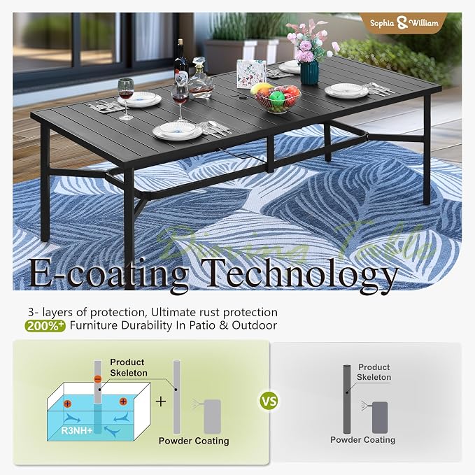 Sophia & William 9 Pieces Patio Dining Set for 8, Outdoor Table and Rattan Chairs Set, 83" L Extra Large Rectangular Table, 1.8" Umbrella Hole, Beige Removable Seat Cushions