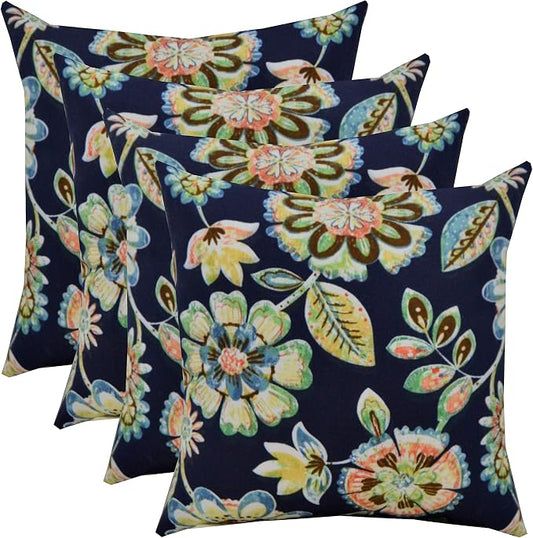 RSH DECOR Square Throw Pillow Set of 4 | 20x20 Inch Decorative Accent Pillows | All-Weather Water and Fade-Resistant | Daelyn Navy Outdoor Throw Pillows for Patio Furniture Made in USA