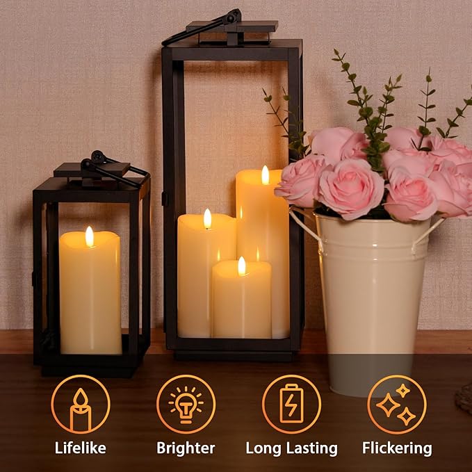 NURADA Outdoor Flameless Candles with Remote Timer - Waterproof Realistic Flickering LED Pillar Electric Battery Operated Fake Candle for Holiday Home Wedding Fireplace Decor - Ivory 2 Pack (6" 6")