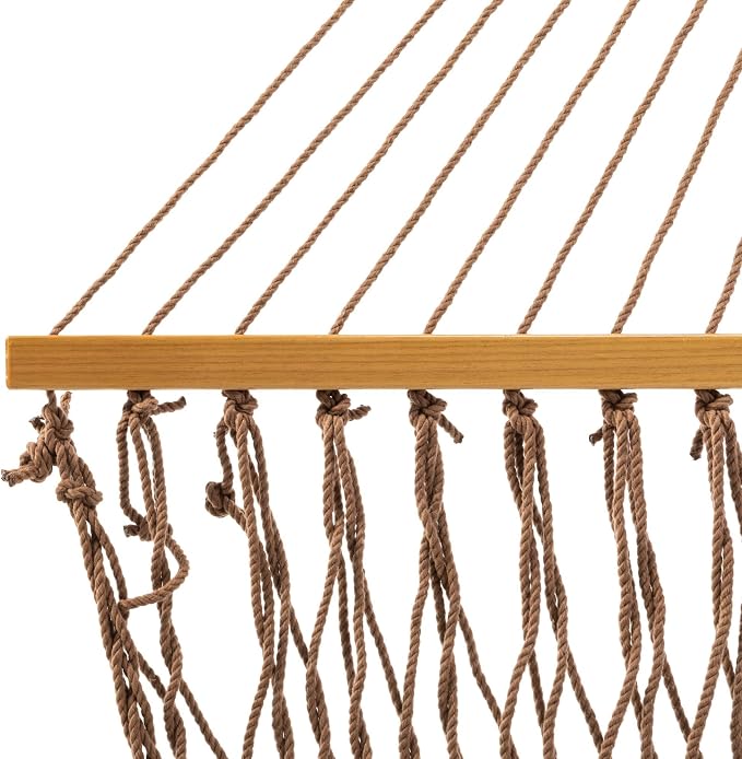 Original Pawleys Island Deluxe Antique Brown DuraCord Rope Hammock – 13 ft. x 65 in, 2-Person, 450 lb Capacity, Oak Spreader Bar, Zinc-Plated Hardware, Handcrafted in the USA