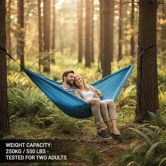 Portable Camping Hammock, Double Hammock for Outdoor Travel and Hiking, Lightweight Hammock with Tree Straps, Hammock Chair for Patio Garden