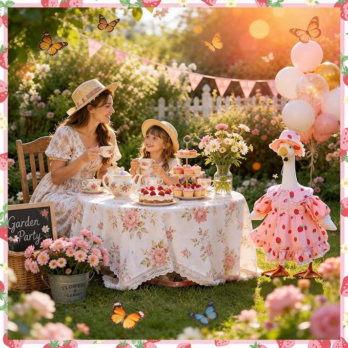Cute Strawberry Porch Goose Outfits, 23” Porch Goose Summer Outfit | Goose Clothes with Dress and Hat for Outdoor Garden, Lawn, Yard, Patio Decor