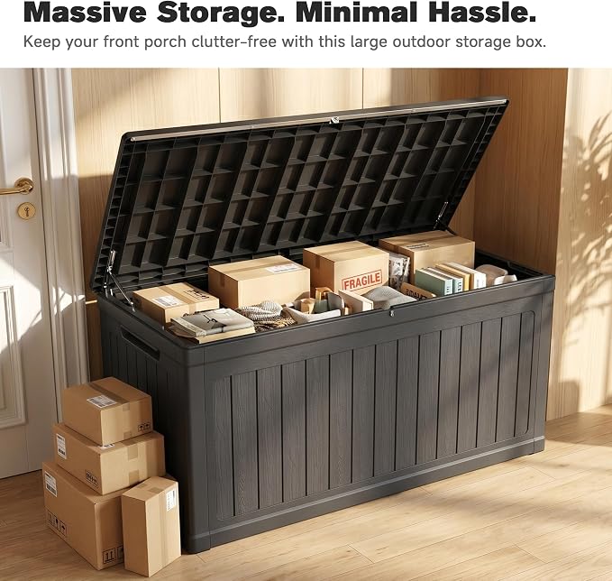 260 Gallon Large Outdoor Storage Deck Box, Double-Wall Resin Patio Container for Cushions, Garden Tools & Pool Accessories, Lockable, Weather-Resistant, Doubles as Bench, Black
