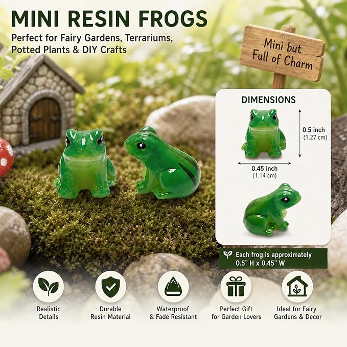 Exasinine 30 Pcs Resin Mini Frogs Green Frog Miniature Figurines Animals Model Fairy Garden Miniature Moss Landscape DIY Terrarium Crafts Ornament Accessories for Home Décor(A) | 50 Small Frog Figurines for Home Decor, Terrarium, Miniature Landscape, S...