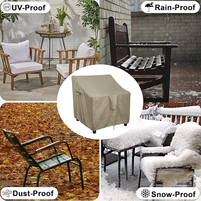 OutdoorLines Outdoor Waterproof Furniture Chair Cover - UV-Resistant Patio Lawn Chair Covers for Outdoor Furniture Windproof Heavy Duty Chair Covering, 2 Packs, 30Wx37Dx31H Inches, Camel