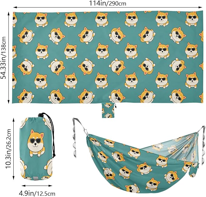 Camping Hammock Outdoor Hammocks for Outside Corgis Beach Trees Portable Lightweight with Pockets Tree Straps Indoor