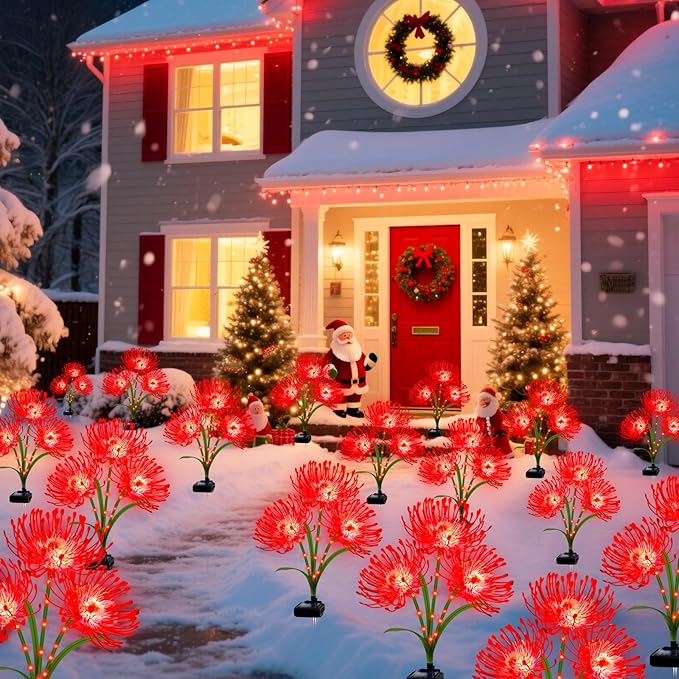 Solar Garden Flower Lights Outdoor, 6 Pack Red Spider Lily with Glowing Stems, Waterproof LED Yard Lawn Pathway Decor, Elegant Patio Garden Decoration, for Mom, Grandma, Women