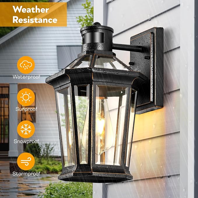 VIANIS Motion Sensor Exterior Light Fixture, 2 Pack Dusk to Dawn Outdoor Light Wall Mount, Anti-Rust Aluminum Outside House Lights, Farmhouse Coach Lantern for Porch, Entryway, Garage, Front Door
