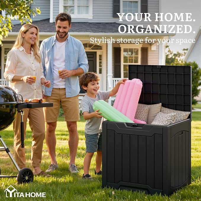 YITAHOME Outdoor Resin Storage Box 31 Gal, Water-resistant Patio Deck Box Outdoor Storage Box for Pillows, Garden Equipment, Securely Lockable, Black