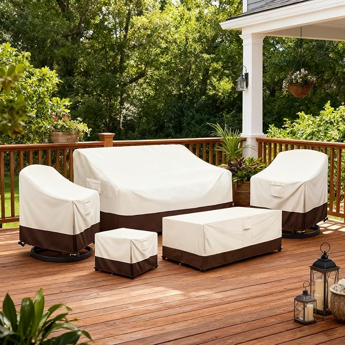 Patio Coffee Table Cover Waterproof, Outdoor Rectangular Side Table Covers, 42W x 26D x 16H Inches Outdoor Patio Furniture Covers, Beige