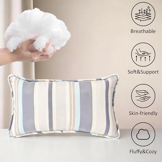 Outdoor Lumbar Pillows 12x20 Throw Pillow Set of 4 Fade Resistant & Water Resistant Decorative Lumbar Pillows for Patio,Garden,Couch,Furniture,Sofa,Bed,Living Room,Coastal Gray Stripe