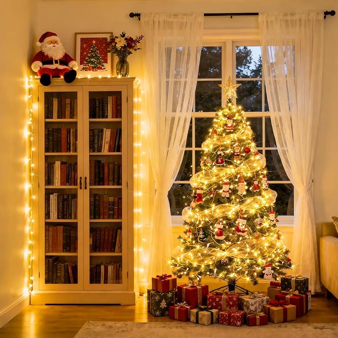 JMEXSUSS 100 LED String Lights Indoor Bedroom Warm White Christmas Lights | 8 Modes Plug in Classroom Lights, 33 ft Connectable Room Fairy Twinkle Light Outdoor for Mirror Room Home Garden Xmas Tree