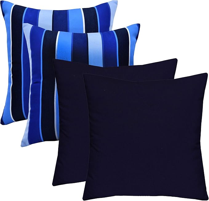RSH Décor Indoor Outdoor Sunbrella Set of 4 Square Pillows (24" x 24", Milano Cobalt & Canvas Navy)- Made in USA