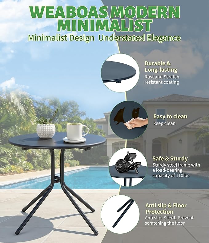 3-Piece Outdoor Patio Bistro Set, Wicker Chairs with Cushions, PE Rattan All-Weather Conversation Set with Coffee Table for Balcony, Porch, Backyard, Poolside, Garden, Deck, Black