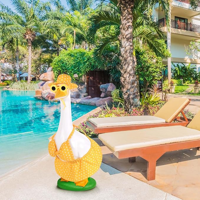 JcHrmers Hawaiian Goose Outfit Summer Porch Goose Outfits Bikini Goose Clothes for Outdoor Garden Yard Decor (Yellow Polka Dots, 23 Inch)