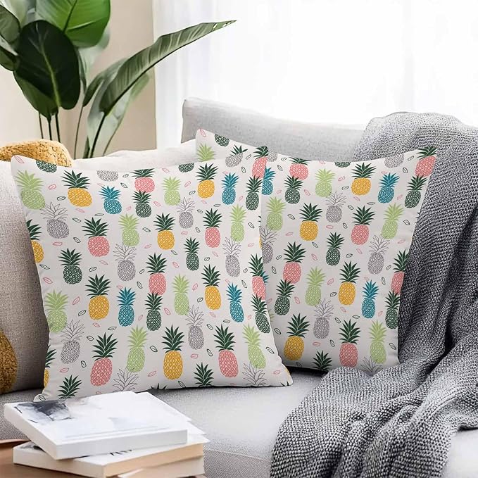 Outdoor Waterproof Pillow Covers for Patio Summer Pineapple Decorative Throw Pillow Cover Watercolor Pineapple Fruit Pillowcases Set of 2 Cushion Case for Sofa Couch Chair Home Decor 20 x 20 Inches