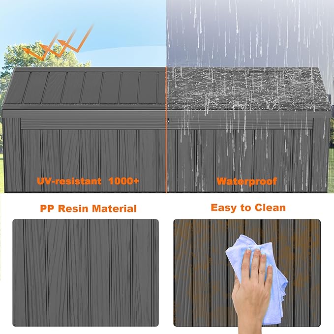 PatioZen 180 Gallon Large Deck Box,Resin Outdoor Storage Box with Lockable for Patio Furniture, Pool Accessories, Garden Tools Waterproof Outside Storage Box, Black