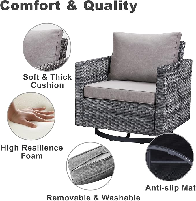 Belord Outdoor Bistro Set 3 Piece Wicker Swivel Rocker Patio Chairs, Oversize Outdoor Rattan Seating Set, Patio Swivel Glider Chairs Wicker Furniture with Metal Side Table for Outside Porch Backyard