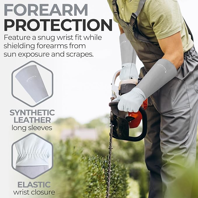 HANDLANDY Rose Pruning Gloves for Men Women, Thorn Proof Gardening Gloves | Long Leather Gardening Gloves, Breathable Leather Gauntlet, Best Garden Gifts & Tools for Gardener (Silver Gray, M)