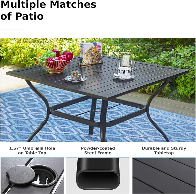 MFSTUDIO 5 PCS Patio Dining Set with 4 Stacking Aluminum Armchair(Blue) and 1 Square Heavy Duty Table