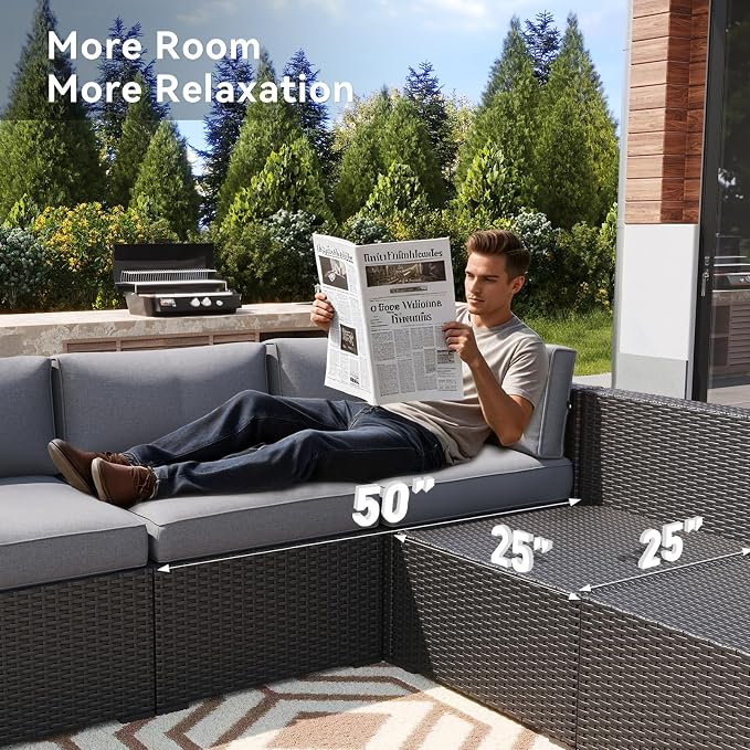 LazySunsets 14 Piece Outdoor Patio Furniture Set with Coffee Table, Outdoor Patio Furniture Set with 4'' Thicken Cushion, Wicker Rattan Outdoor Conversation Set for Backyard & Garden, Light Grey